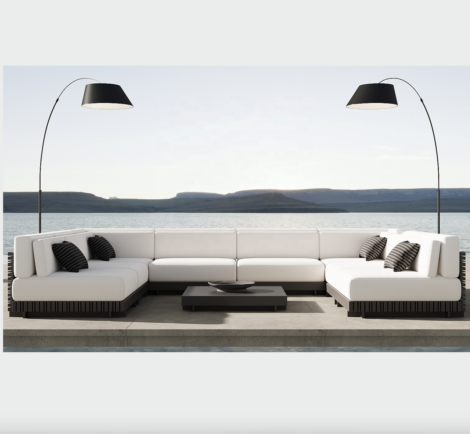 Cast Aluminum Outdoor Furniture Parallel Slats Sofa Modular Sofa Set Handcrafted Garden Corner Aluminium Sofa 