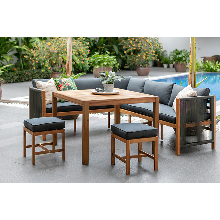 Ajunion Solid Wood Garden Furniture Set Corner Sofa Outdoor Furniture Dining Set 
