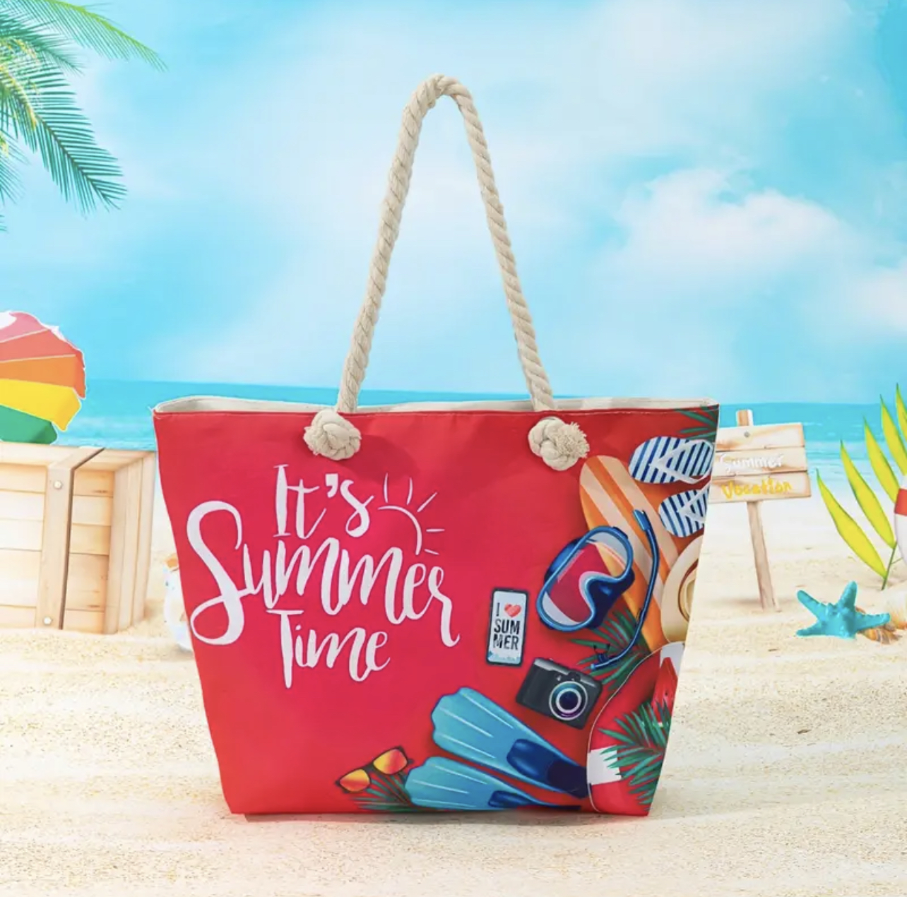 Summer Beach Customized Digital Printing Canvas Lady Leisure Vacation Tourist Souvenir Beach Shell Tote Bag 