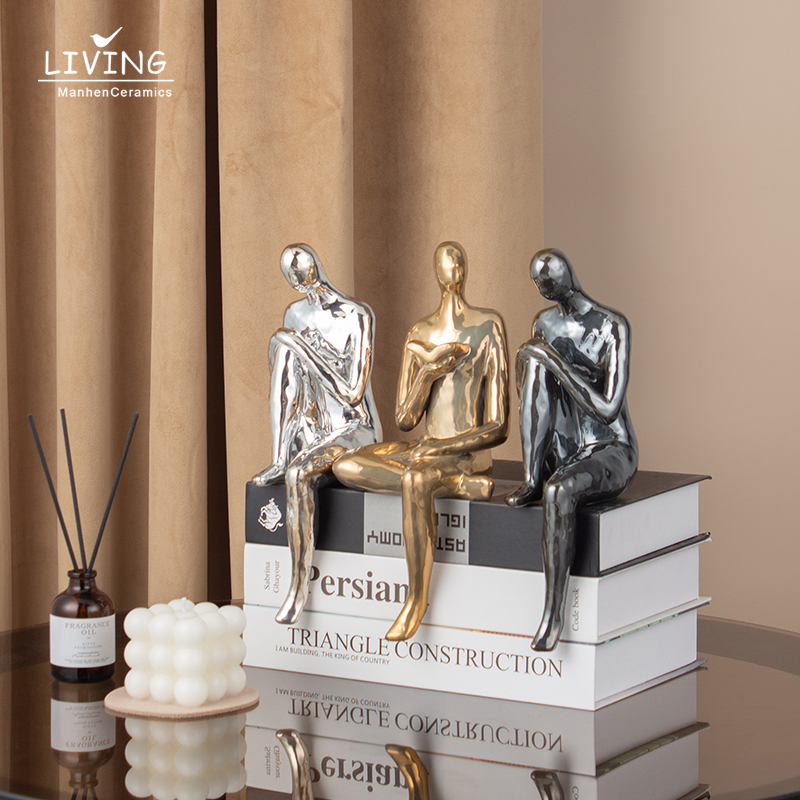 Home Decor Gold Pieces Interior Nordic Table Living Room Accessories Abstract Sculpture Ceramic Art Craft Gold Luxury Home Decor 