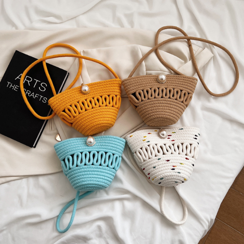 New Design Hollow Women&#39;s Shoulder Bags Messenger Bag Summer Woven Straw Cotton Beach Bag 