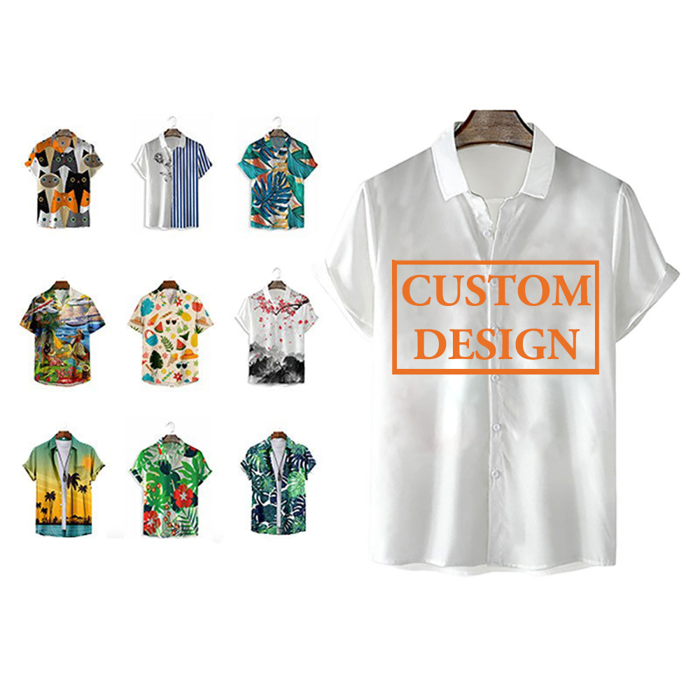 High Quality Hawaiian Custom Logo Shirt Short Sleeve Beach Street Wear Printed Design Graphic Men&#39;s Shirt 