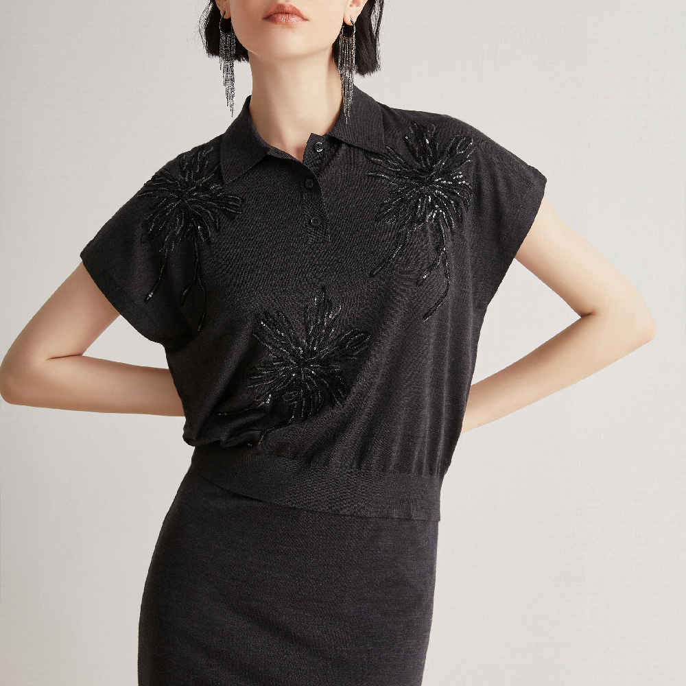 Embroidery Polo Sweater Woolen Tops For Women&#39;s Clothing Wool Silk Sweaters Ladies Clothes Pullover T Shirts 