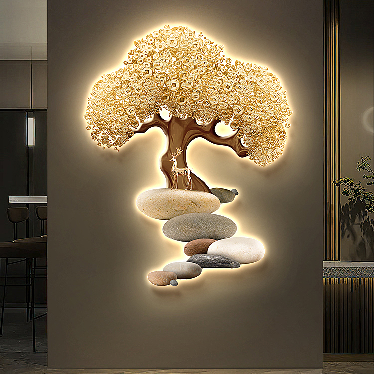 Luxury Golden Tree Home Living Room Decors Designer&#39;s Style Large 3d Metal New Product Design Wall Lamp Led Decorations For 