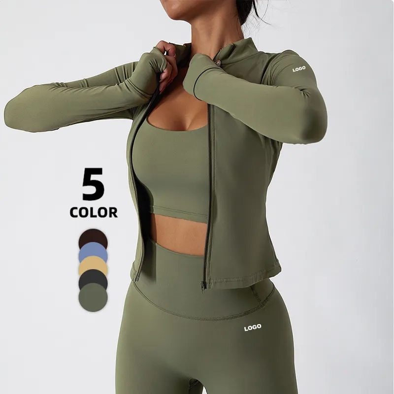 Oem Odmnude Feeling Women&#39;s Slim Fit Full Zip Up Yoga Gym Fitness Long Sleeve Yoga Suit For Woman Gym Wear Workout Zipper Jacket 