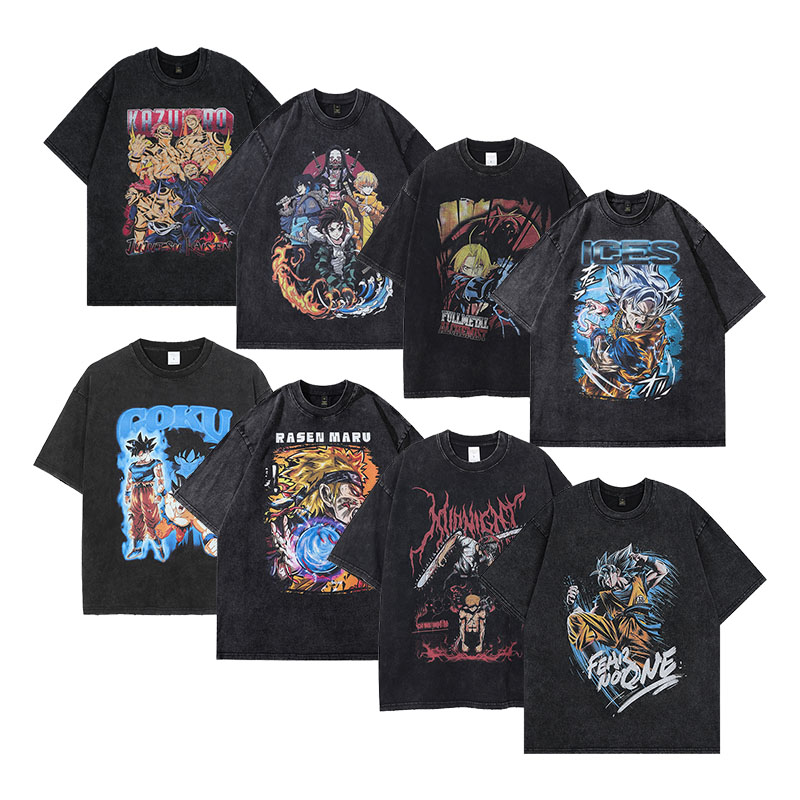 Hot Style Men Blank Hip Hop T-shirts Acid Wash Custom Anime Graphic Printing Vintage Men&#39;s Cotton T-shirt 