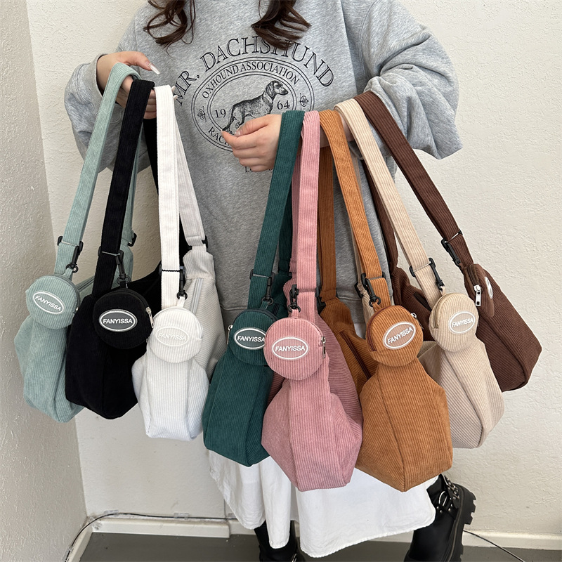 Wholesale Customize Fanny Pack Fashion Women Shoulder Bag With Pocket Minimalist Solid Corduroy Crossbody Bag 