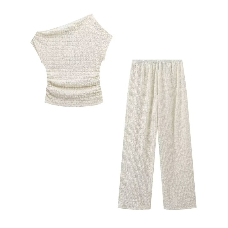 Taop&amp;za New Summer Women&#39;s Clothing 24-4 French Fashion Knitted Texture Solid Color Asymmetric Top And Pants Suit 