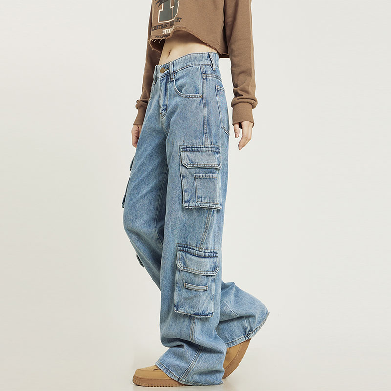 Custom Cargo Women&#39;s Jeans Women Ladies Cargo Pants Jeans Cargo Mujer 