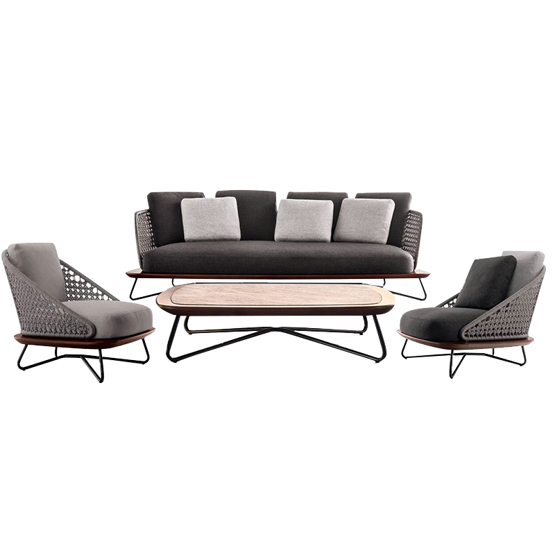 Modern Retro Popular Patio Leisure Sofa High Quality Waterproof Outdoor Garden Rope Woven Furniture Aluminum Outdoor Sofa Set 