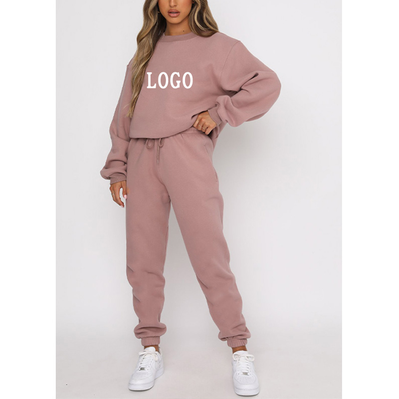 2024 Custom Logo Hoodie Set Women High Quality 2 Piece Set 350 Gsm Fleece Organic Cotton Tracksuit Women&#39;s Clothing 2023 