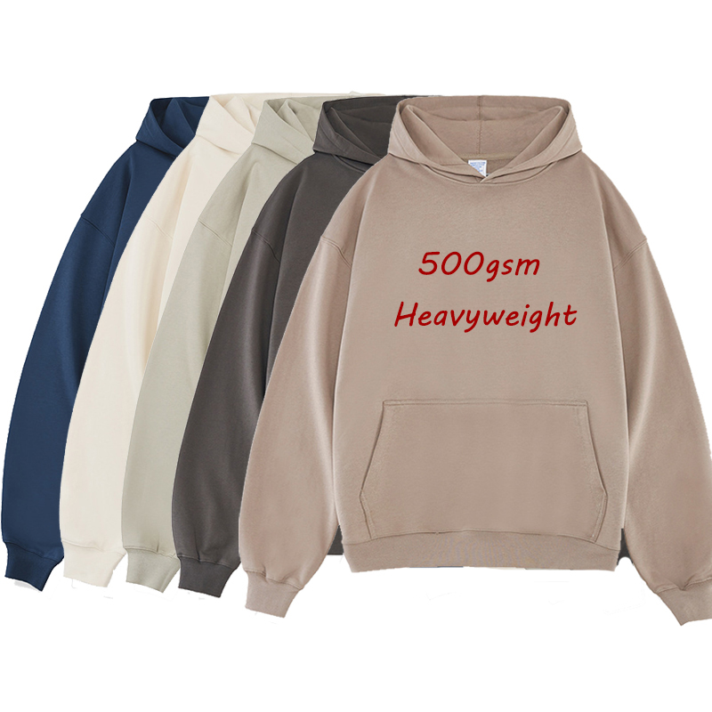 Long Sleeve Hoodies Custom Logo Men&#39;s Essentials Pullover French Terry Hoodies Men High Quality 500gsm 